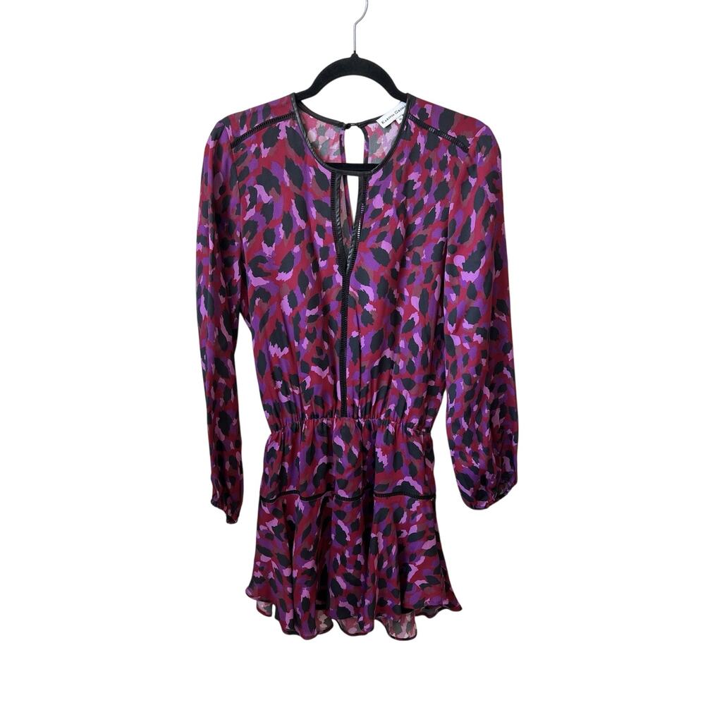 Purple Printed Long-Sleeve Mini Dress